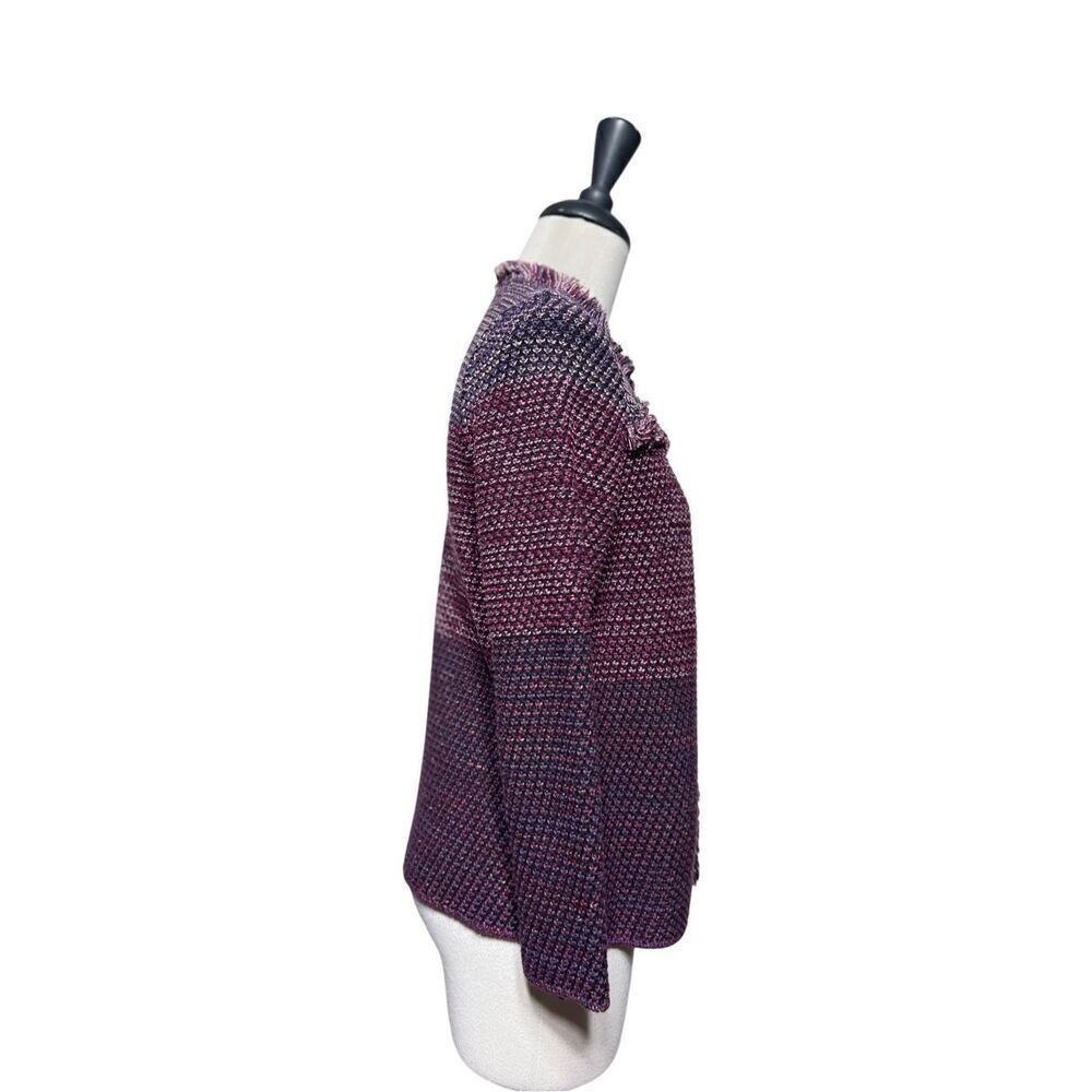 Chico's Purple Print Nubby Long Sleeve Cardigan Sweater Jacket Blazer O Petite - Picture 2 of 4